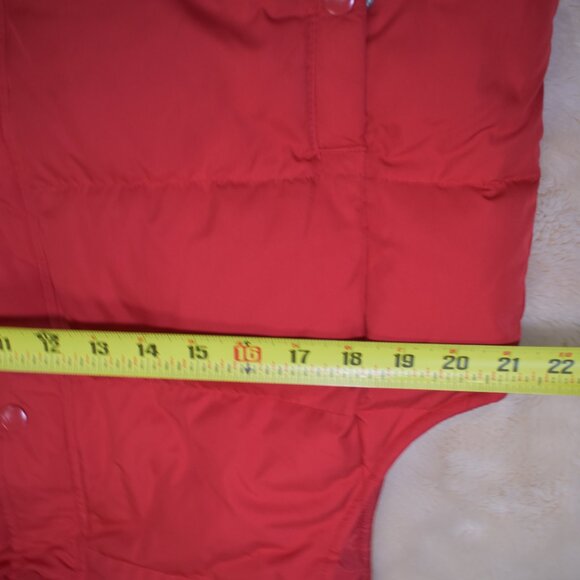 Gap Womens Puffer Vest Size Medium Red Faux Fur Hood Down Imitation - Picture 6 of 9